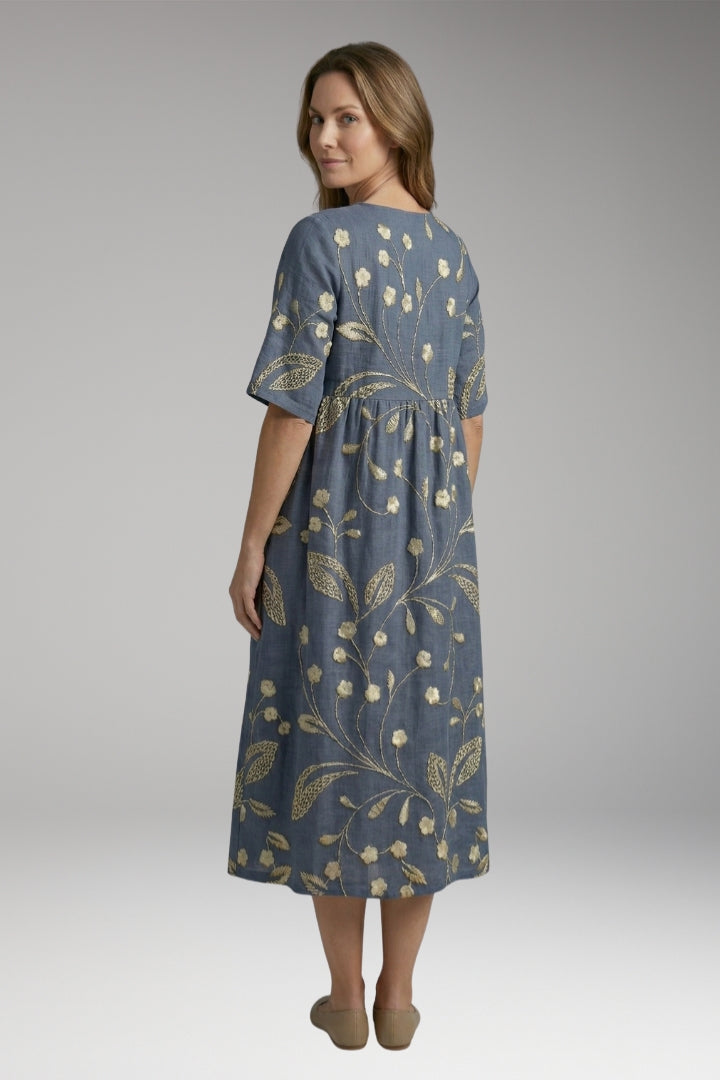 Women’s Midi Dress with Round Neck and Short Sleeves