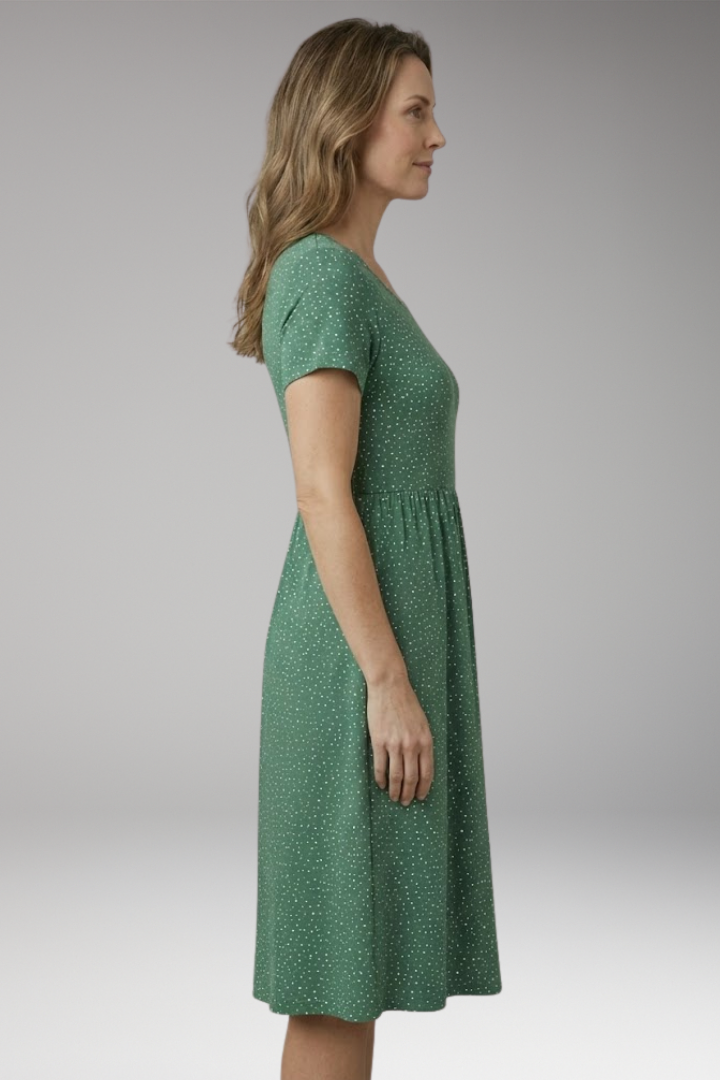 Women's Midi Dress with Round Neckline and Floral Pattern
