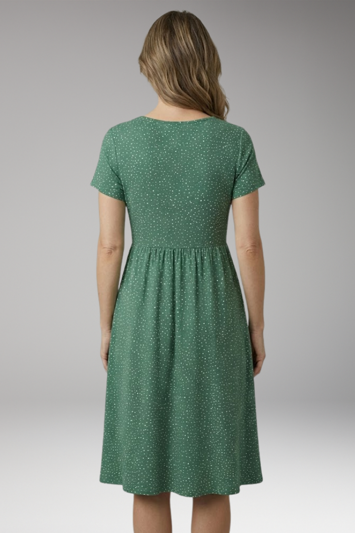 Women's Midi Dress with Round Neckline and Floral Pattern