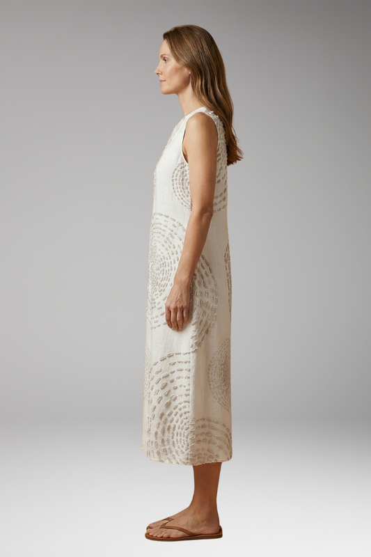 Women's Midi Dress with Round Neckline and Pockets