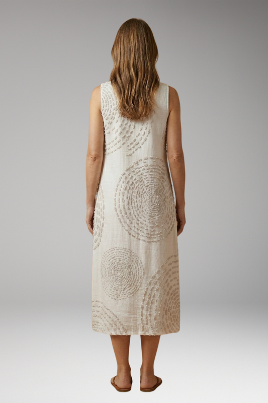 Women's Midi Dress with Round Neckline and Pockets