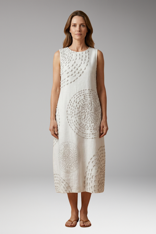 Women's Midi Dress with Round Neckline and Pockets