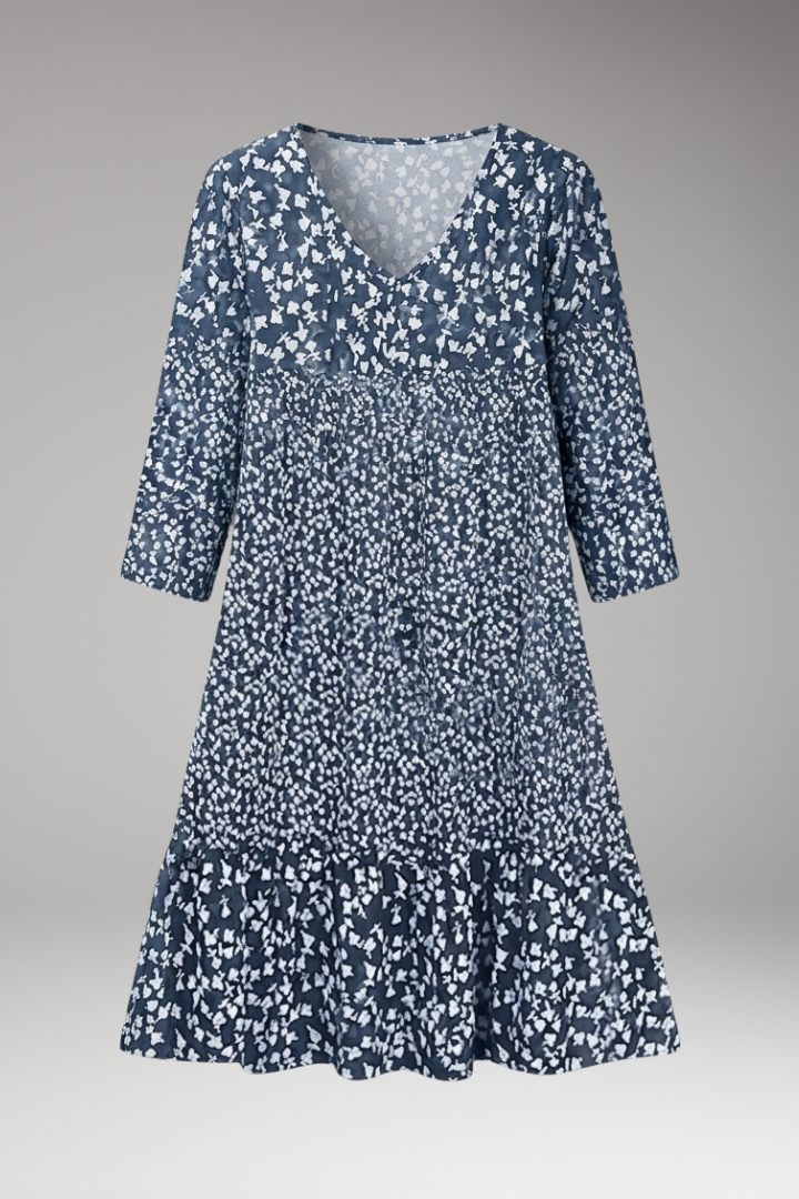 Women's Midi Dress with Round Neckline and Short Sleeves