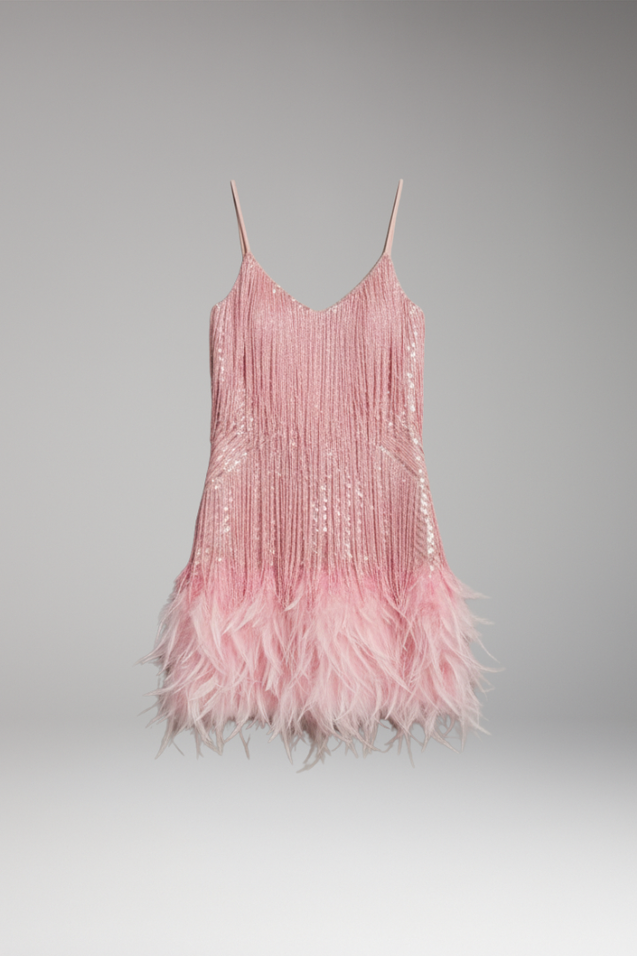 Women's Midi Dress with Sequin Detailing and Fringe