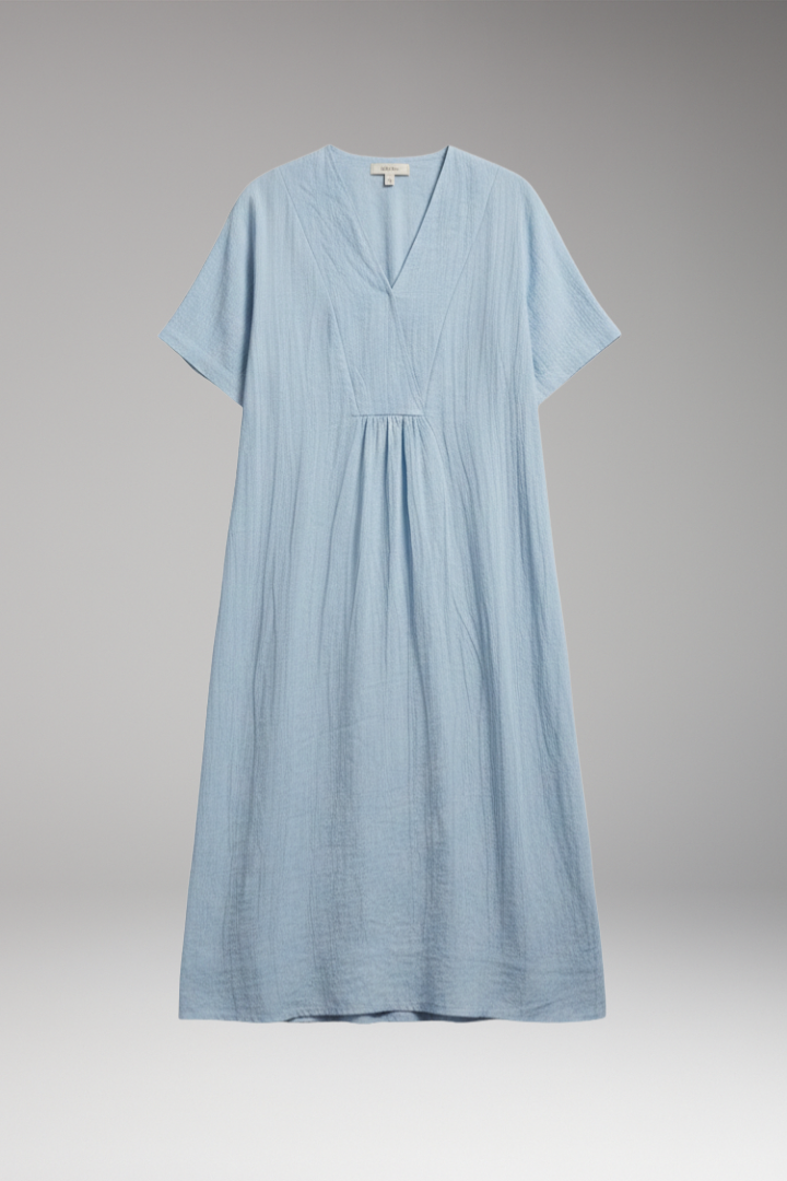 Women's Midi Dress with Short Sleeves and Textured Surface