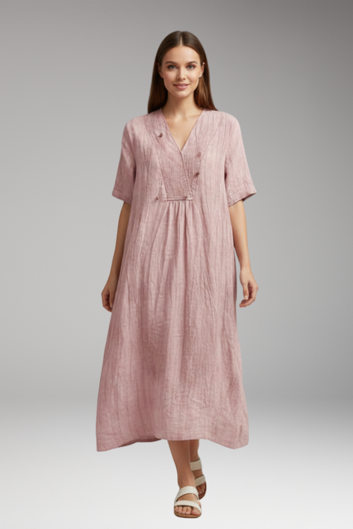 Women's Midi Dress with Short Sleeves and Textured Surface