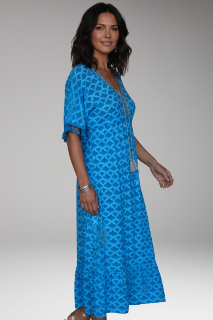 Women's Midi Dress with Short Sleeves and Printed Surface