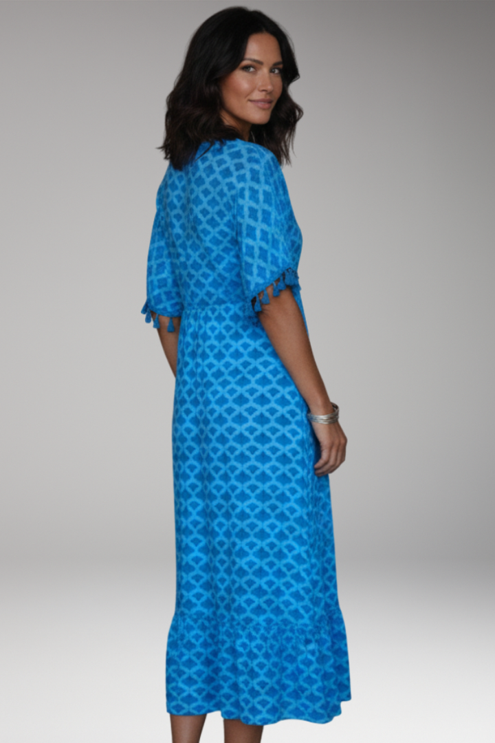 Women's Midi Dress with Short Sleeves and Printed Surface