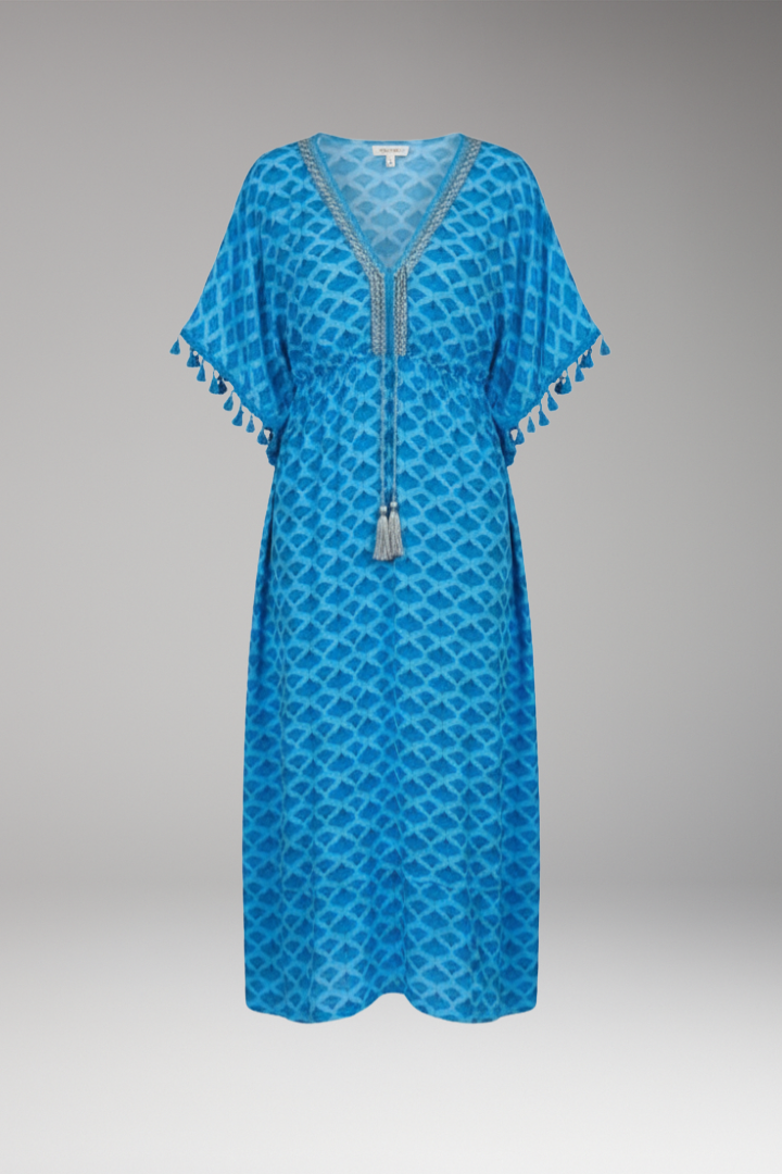 Women's Midi Dress with Short Sleeves and Printed Surface