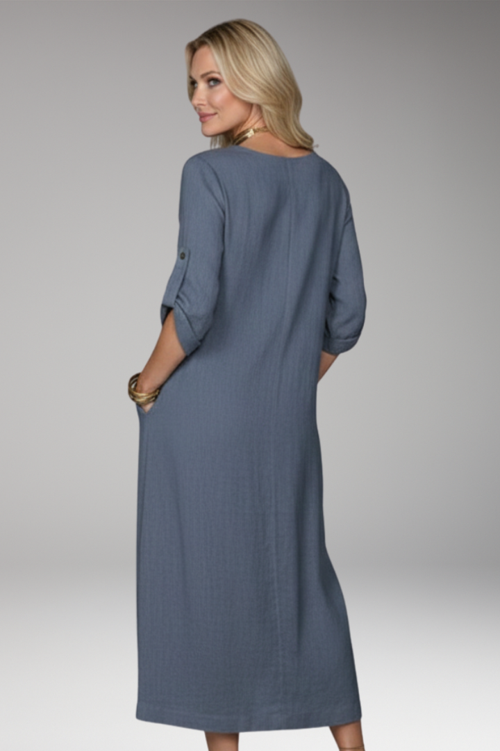 Women's Midi Dress with Side Pockets and Sleeves