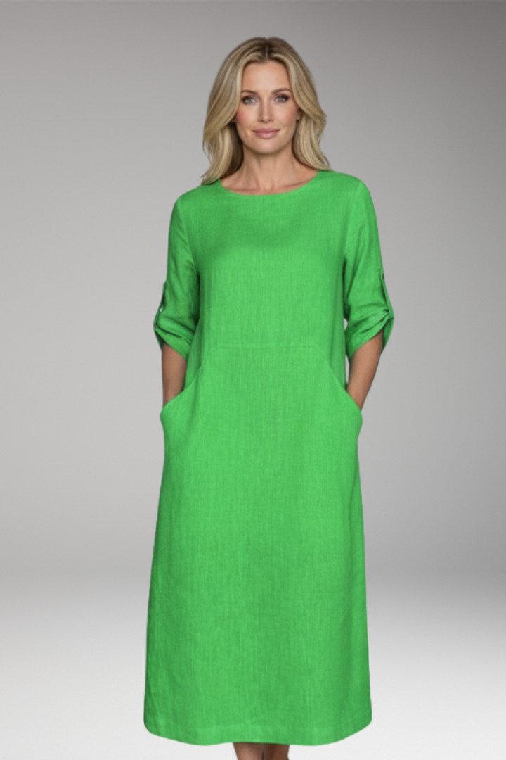 Women's Midi Dress with Side Pockets and Sleeves