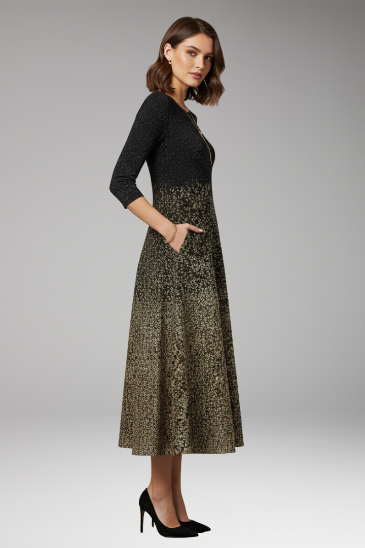 Women’s Midi Dress with Side Pockets and Three-Quarter Sleeves