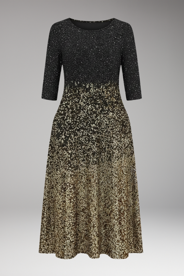 Women’s Midi Dress with Side Pockets and Three-Quarter Sleeves