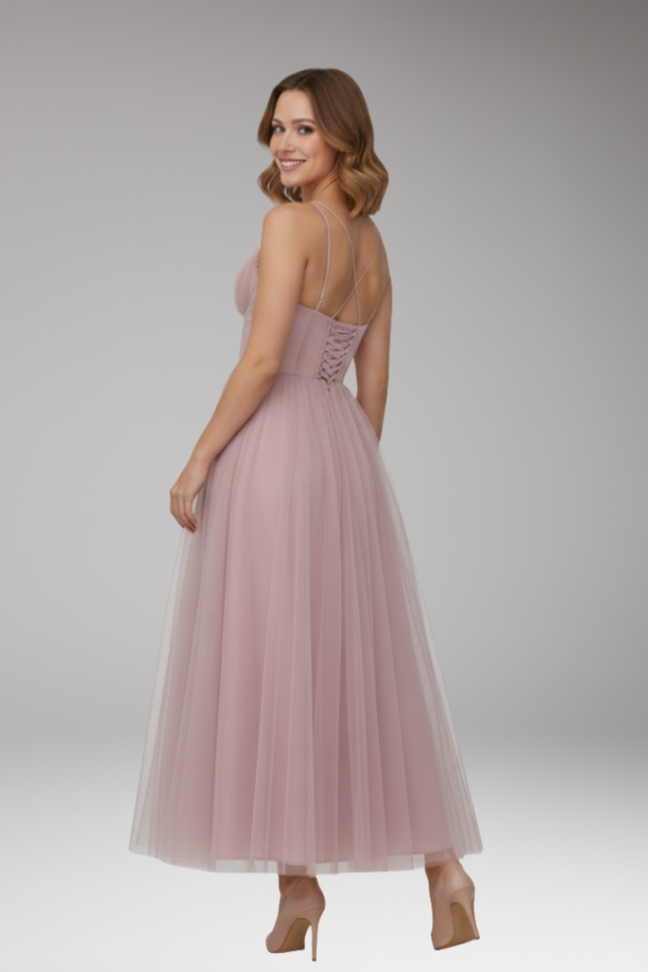 Women's Midi Dress with Spaghetti Straps and Tulle Skirt