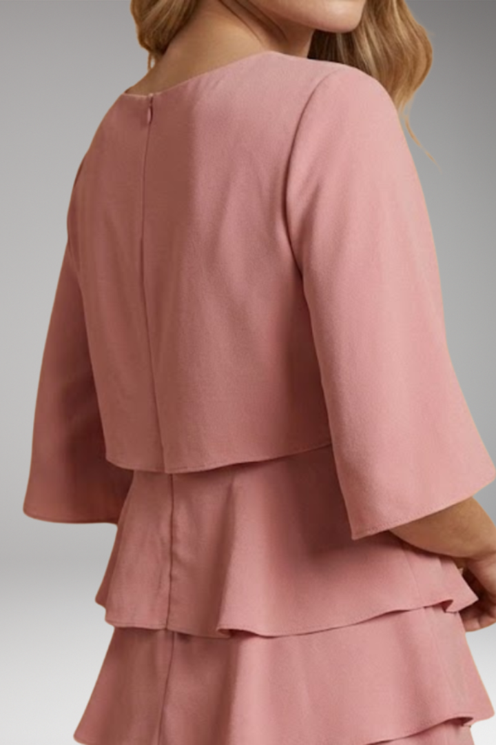 Women's Midi Dress with Split Sleeves and Ruffle Accents