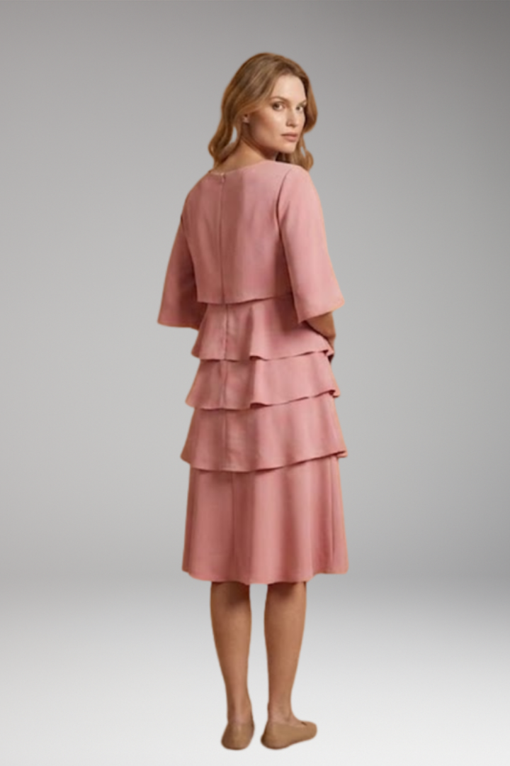 Women's Midi Dress with Split Sleeves and Ruffle Accents