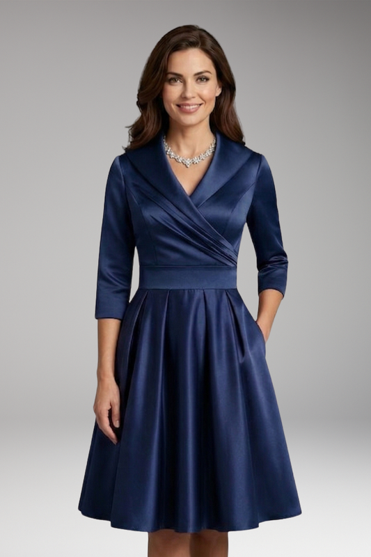 Women's Midi Dress with Fitted Bodice and Side Pockets