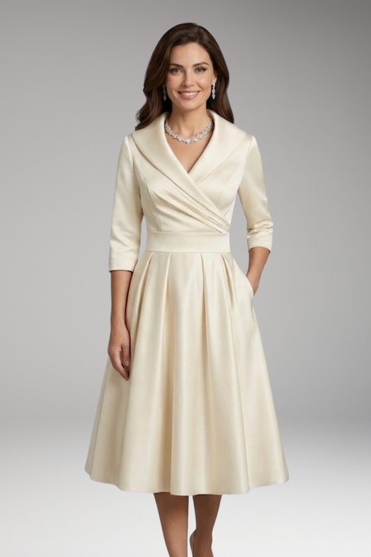 Women's Midi Dress with Fitted Bodice and Side Pockets
