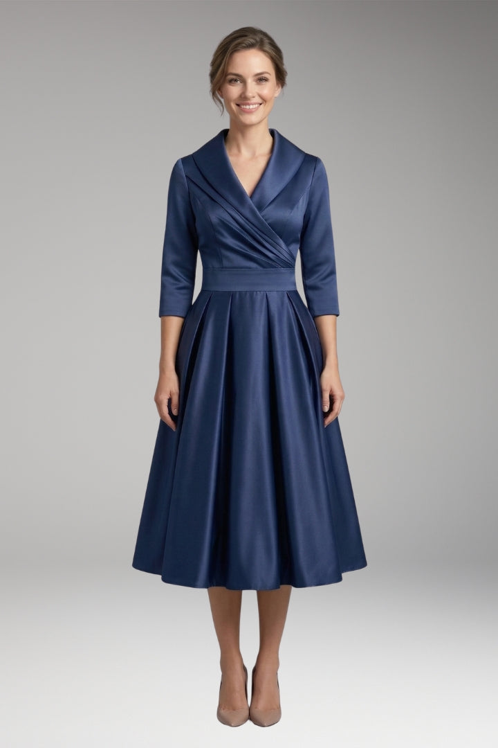 Women’s Midi Dress with V-Neck and Wrap Bodice