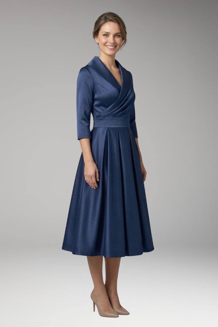 Women’s Midi Dress with V-Neck and Wrap Bodice