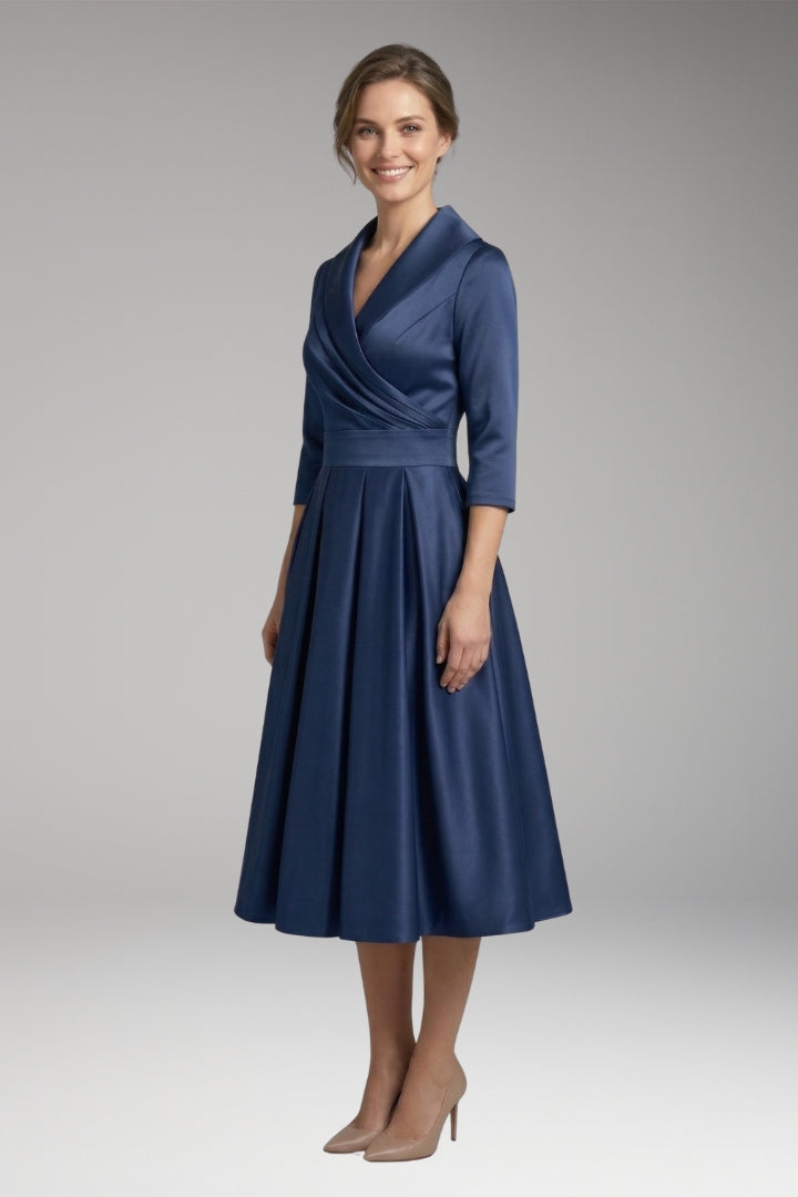 Women’s Midi Dress with V-Neck and Wrap Bodice