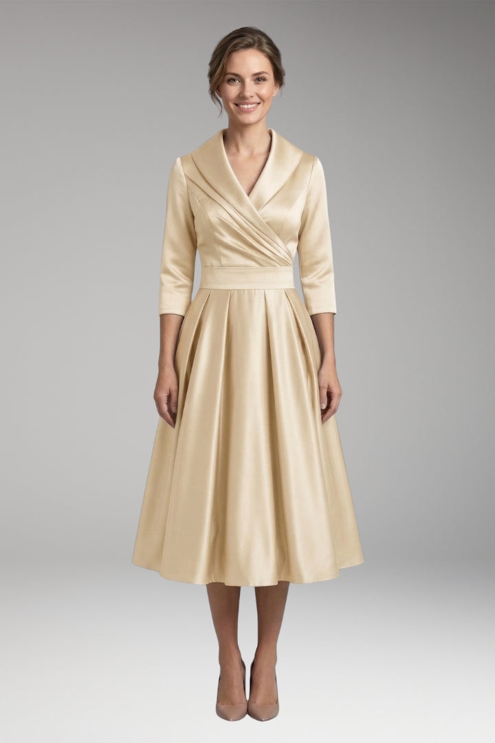 Women’s Midi Dress with V-Neck and Wrap Bodice