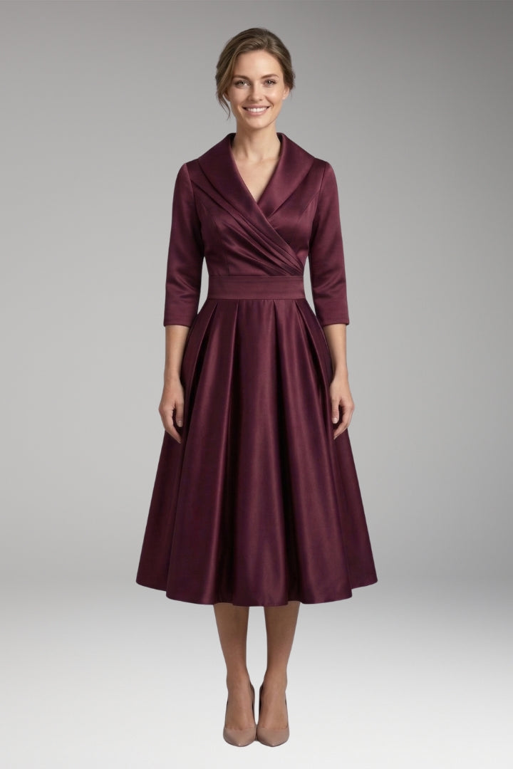 Women’s Midi Dress with V-Neck and Wrap Bodice