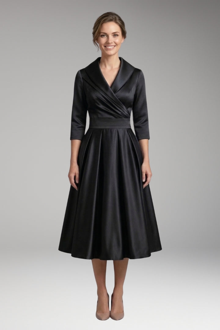 Women’s Midi Dress with V-Neck and Wrap Bodice