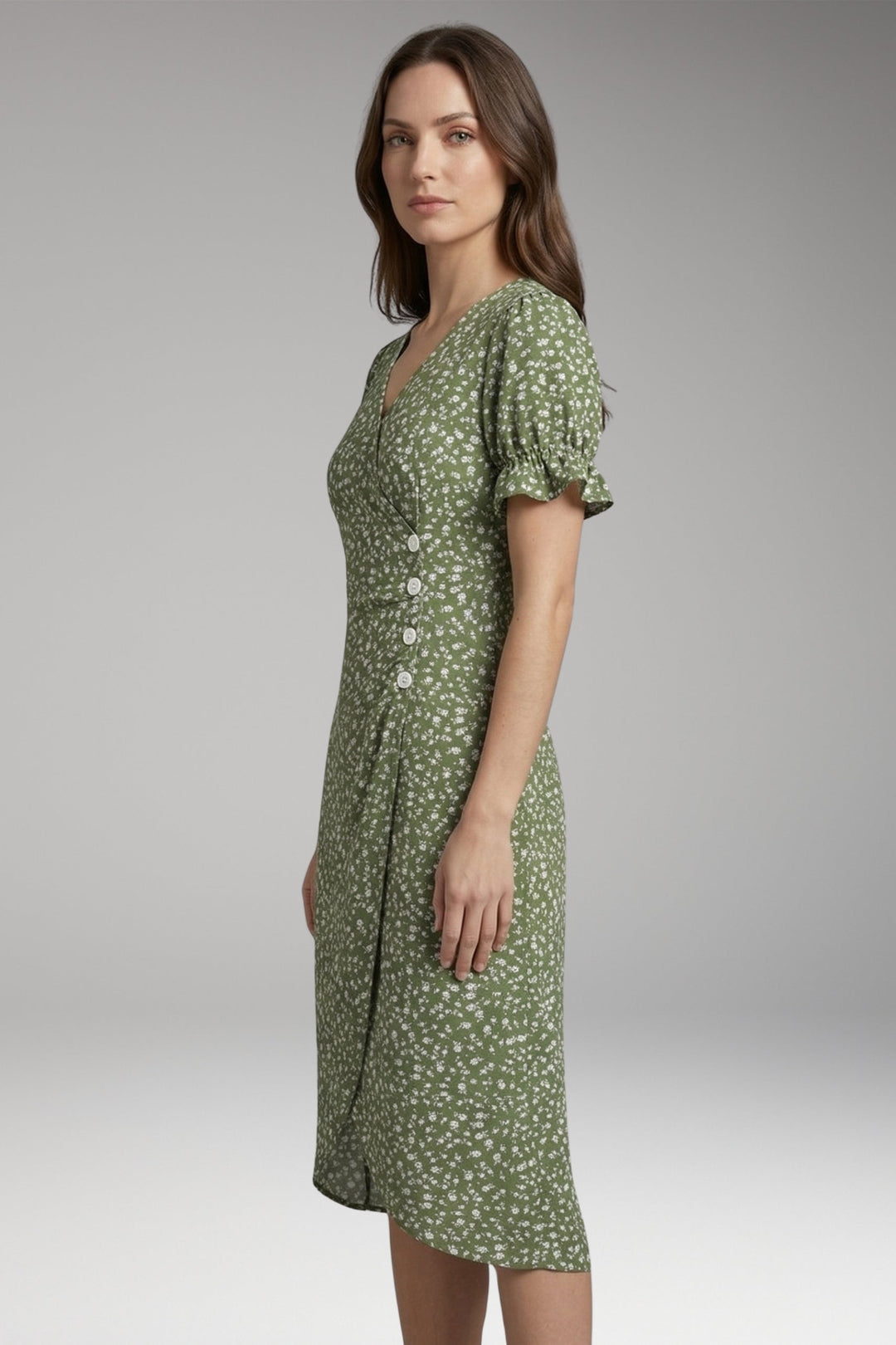 Women’s Midi Dress with V-Neck and Wrap Design