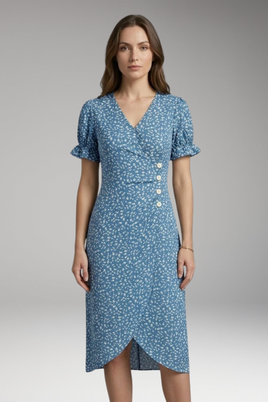 Women’s Midi Dress with V-Neck and Wrap Design