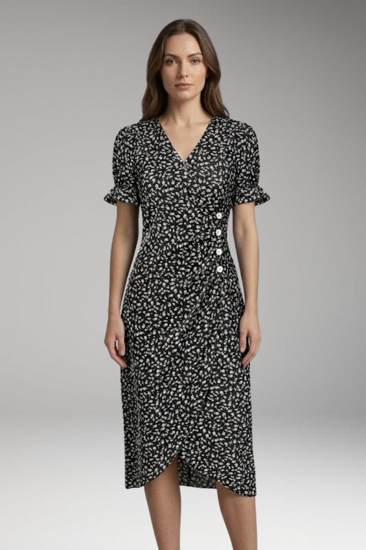 Women’s Midi Dress with V-Neck and Wrap Design