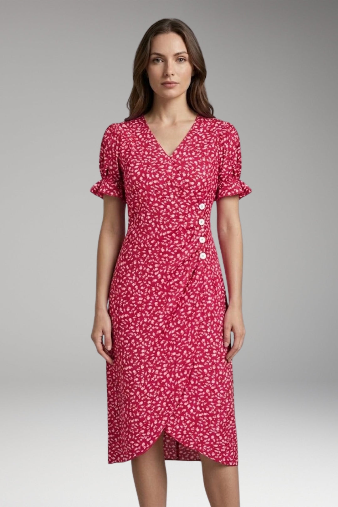 Women’s Midi Dress with V-Neck and Wrap Design