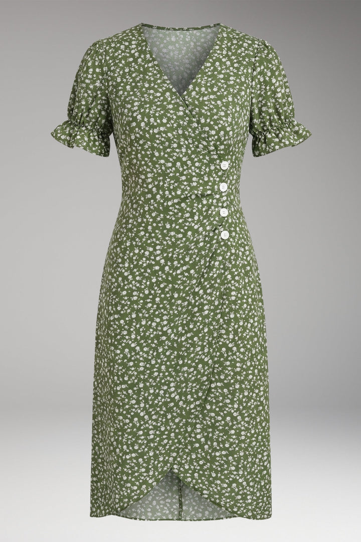 Women’s Midi Dress with V-Neck and Wrap Design