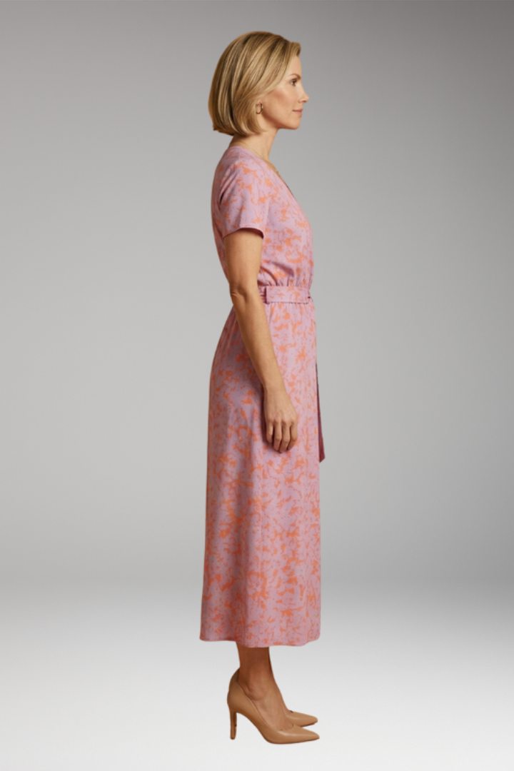 Women's Midi Dress with V-Neckline and Floral Pattern