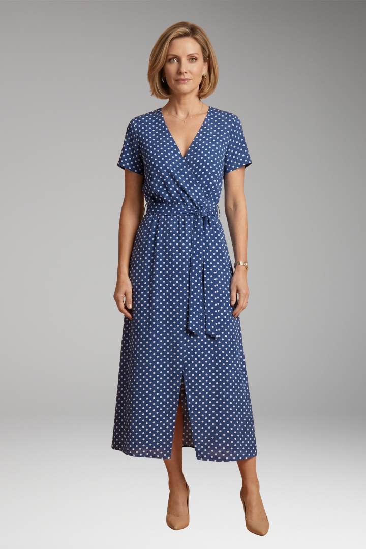 Women's Midi Dress with V-Neckline and Floral Pattern