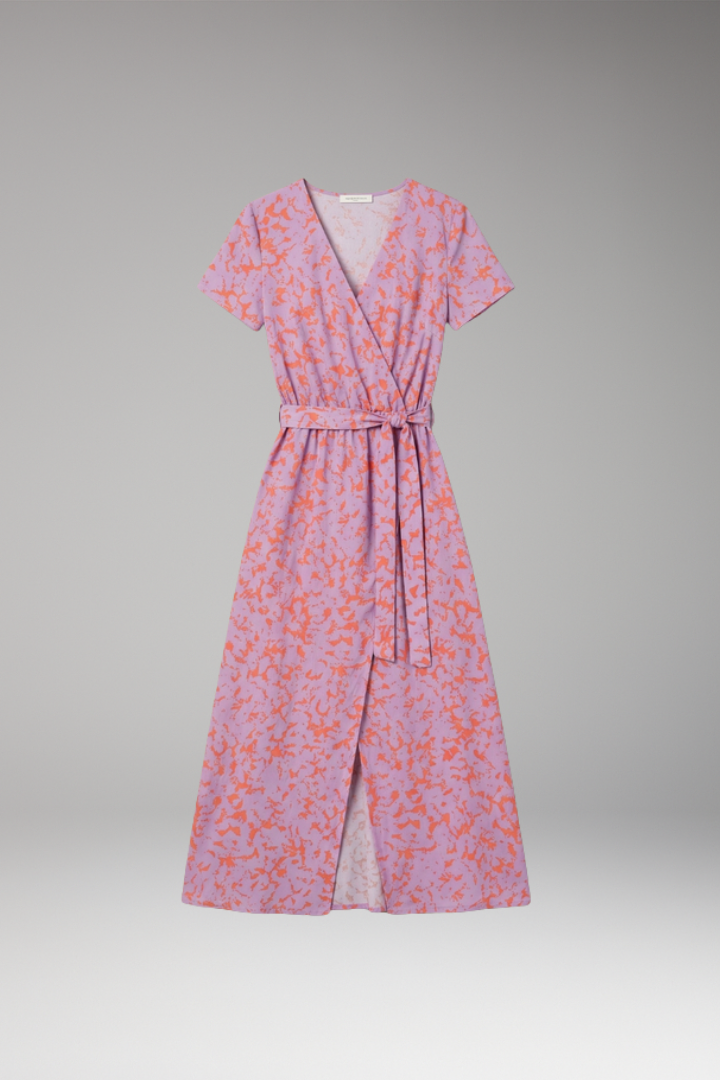 Women's Midi Dress with V-Neckline and Floral Pattern