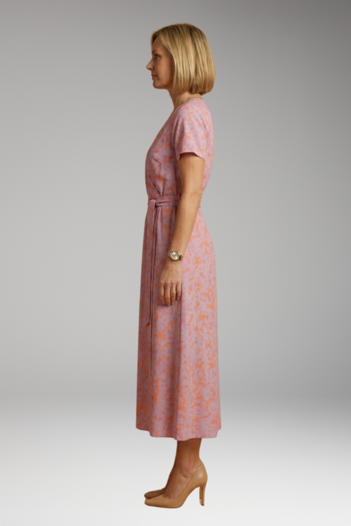 Women's Midi Dress with V-Neckline and Floral Pattern