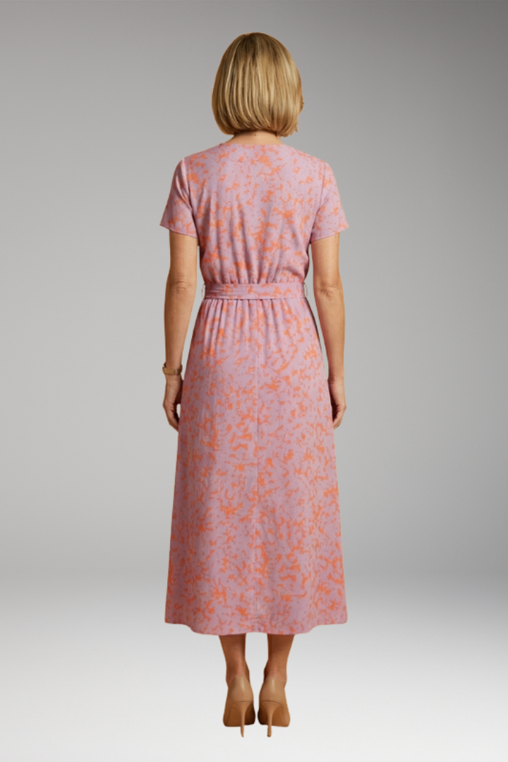 Women's Midi Dress with V-Neckline and Floral Pattern