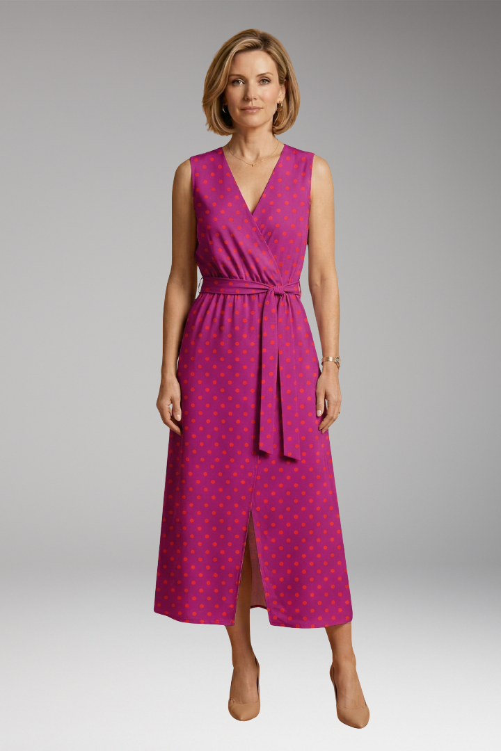 Women's Midi Dress with V-Neckline and Floral Pattern