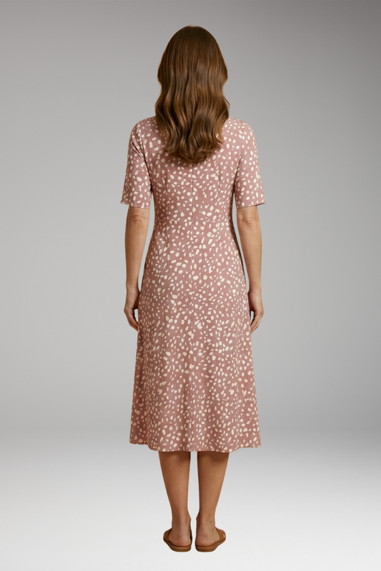 Women's Midi Dress with V-Neckline and Polka Dot Print