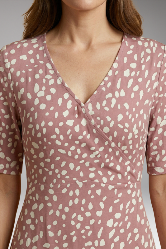Women's Midi Dress with V-Neckline and Polka Dot Print