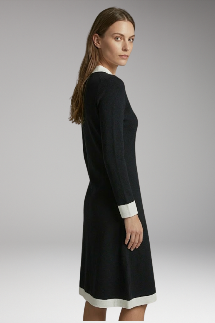 Women’s Midi Dress with V Neck and Button Detail