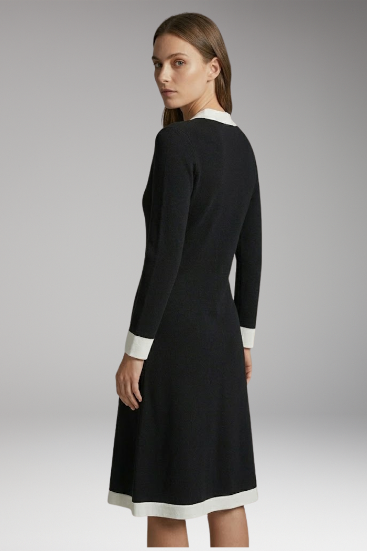 Women’s Midi Dress with V Neck and Button Detail
