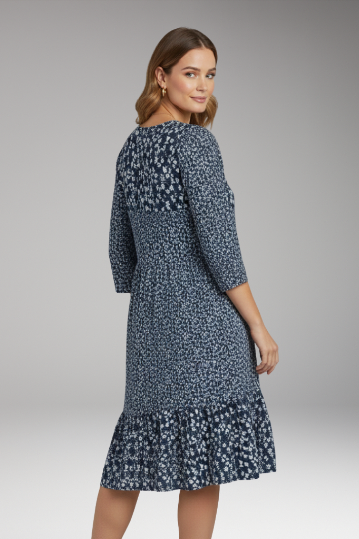 Women's Midi Dress with V Neck and Floral Pattern