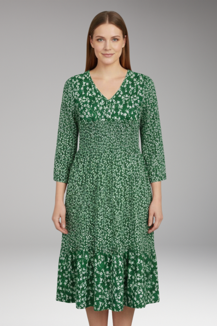 Women's Midi Dress with V Neck and Floral Pattern