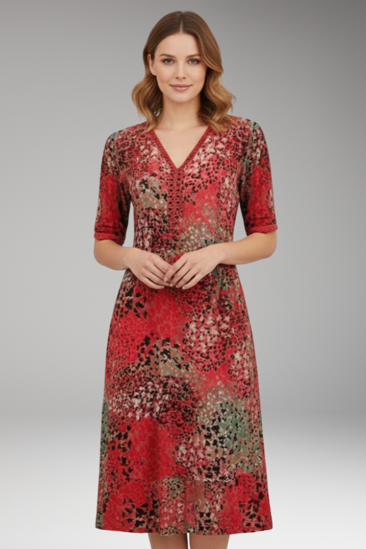 Women's Midi Dress with V Neck and Side Pockets
