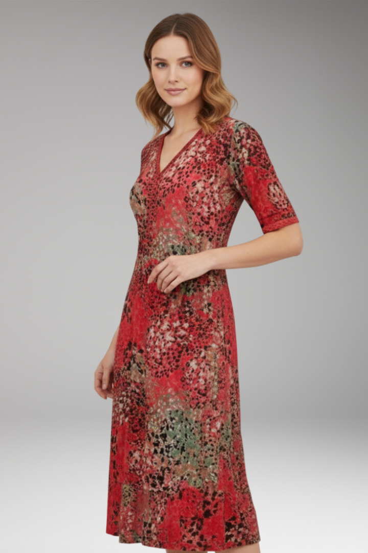 Women's Midi Dress with V Neck and Side Pockets