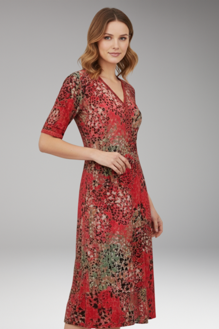 Women's Midi Dress with V Neck and Side Pockets