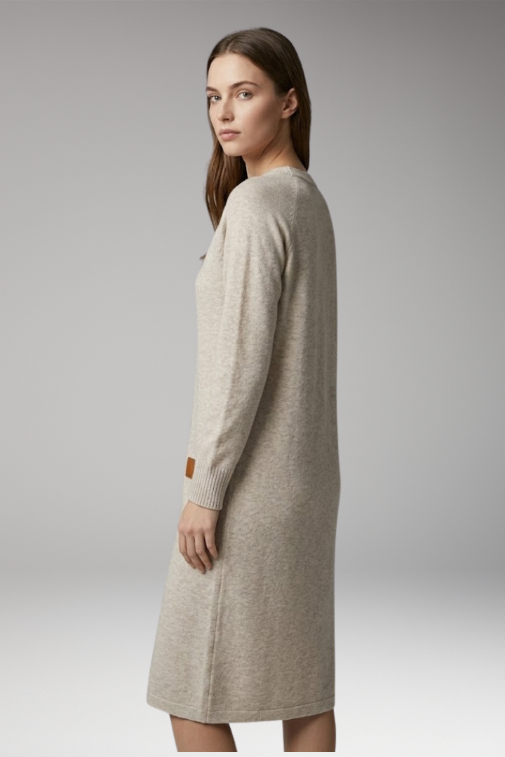 Women’s Midi Dress with V Neck and Side Pockets