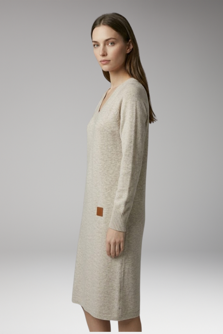 Women’s Midi Dress with V Neck and Side Pockets